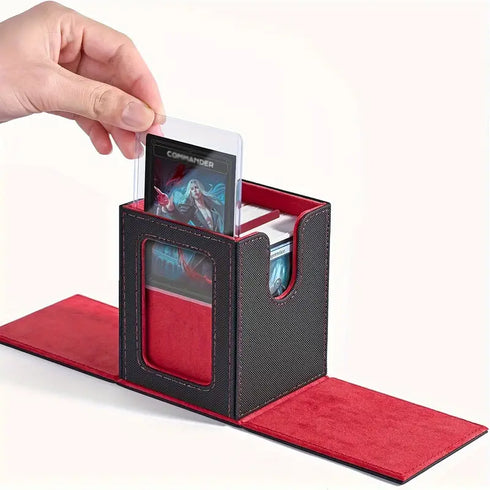Premium Card Storage Box with Display Window - Holds 120+ Cards, Magnetic Closure, Faux Leather Case for Trading Cards