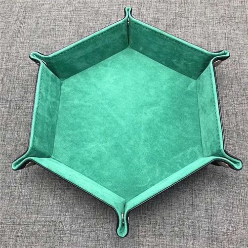 1pc/Dice Tray Hexagonal Dice Rolling Rack Folding PU Leather Dice Tray -Emerald Green