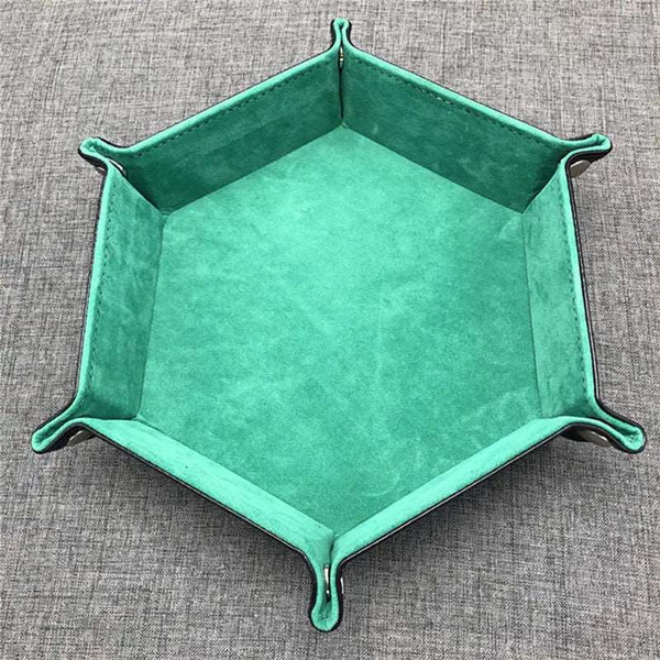 1pc/Dice Tray Hexagonal Dice Rolling Rack Folding PU Leather Dice Tray -Emerald Green
