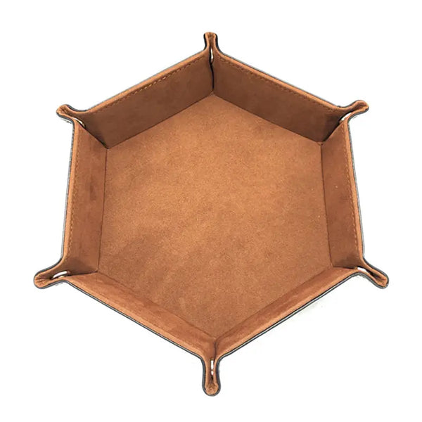 1pc/Dice Tray Hexagonal Dice Rolling Rack Folding PU Leather Dice Tray -Brown