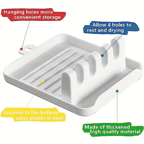 1pc Painting Brush Holder With 4 Slots, DIY Art Brush Rest Holder, Watercolor Paint Color Palette Green/ Grey