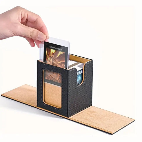 Premium Card Storage Box with Display Window - Holds 120+ Cards, Magnetic Closure, Faux Leather Case for Trading Cards