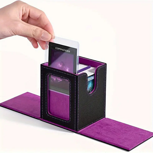 Premium Card Storage Box with Display Window - Holds 120+ Cards, Magnetic Closure, Faux Leather Case for Trading Cards