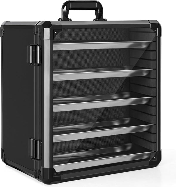 Miniatures Storage Case, Miniatures Carry Case with Aluminium Alloy Frame, miniatures Transport case with 6 Metal Trays, Lockable Box for Collectibles (Medium)