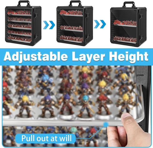 Miniatures Storage Case, Miniatures Carry Case with Aluminium Alloy Frame, miniatures Transport case with 6 Metal Trays, Lockable Box for Collectibles (Medium)
