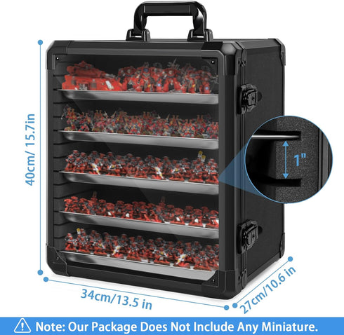 Miniatures Storage Case, Miniatures Carry Case with Aluminium Alloy Frame, miniatures Transport case with 6 Metal Trays, Lockable Box for Collectibles (Medium)
