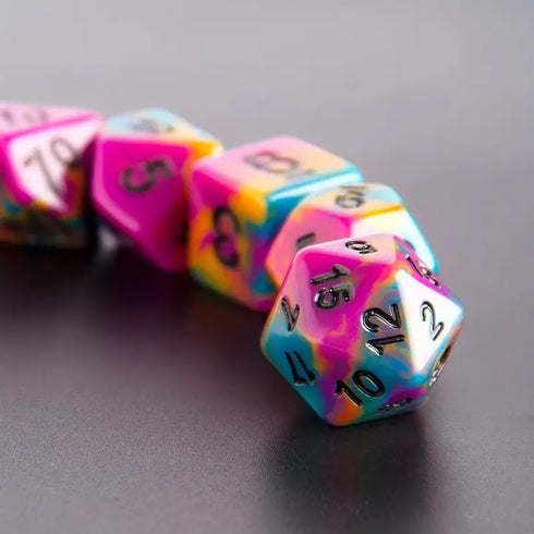 Rainbow Skull: 7x Mix 16mm Dice Set With Matching Drawstring Bag