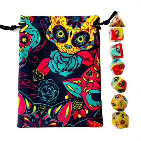 Rainbow Skull Mask: 7x Mix 16mm Dice Set With Matching Drawstring Bag