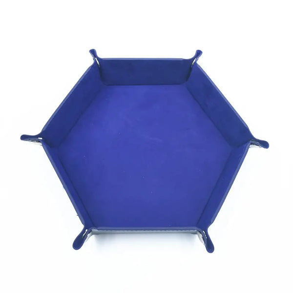 1pc/Dice Tray Hexagonal Dice Rolling Rack Folding PU Leather Dice Tray - blue