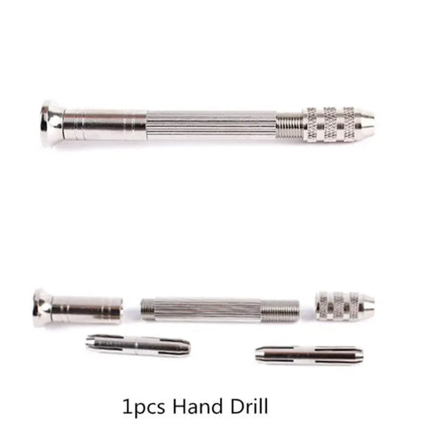 Hand Drill with 8 drill bits - silver/black