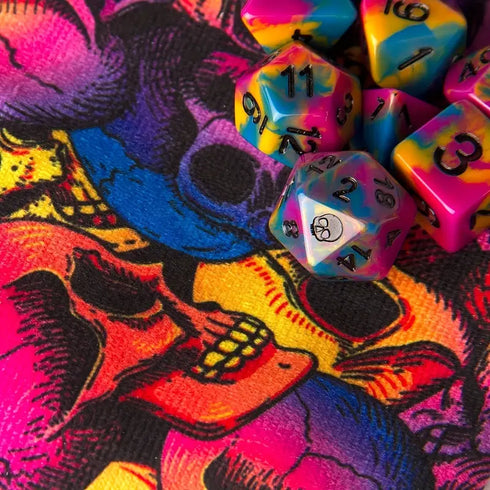 Rainbow Skull: 7x Mix 16mm Dice Set With Matching Drawstring Bag