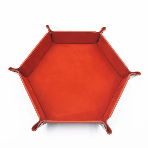 1pc/Dice Tray Hexagonal Dice Rolling Rack Folding PU Leather Dice Tray - Orange