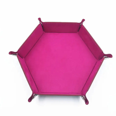 1pc/Dice Tray Hexagonal Dice Rolling Rack Folding PU Leather Dice Tray - pink