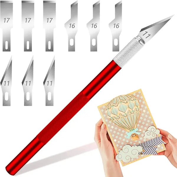 9pc Exacto Knife with extra blades - red