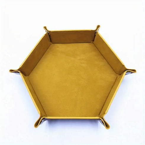 1pc/Dice Tray Hexagonal Dice Rolling Rack Folding PU Leather Dice Tray -Mustard yellow