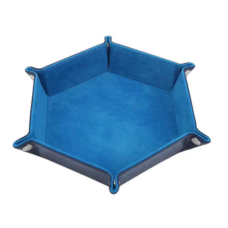 1pc/Dice Tray Hexagonal Dice Rolling Rack Folding PU Leather Dice Tray -Light Blue