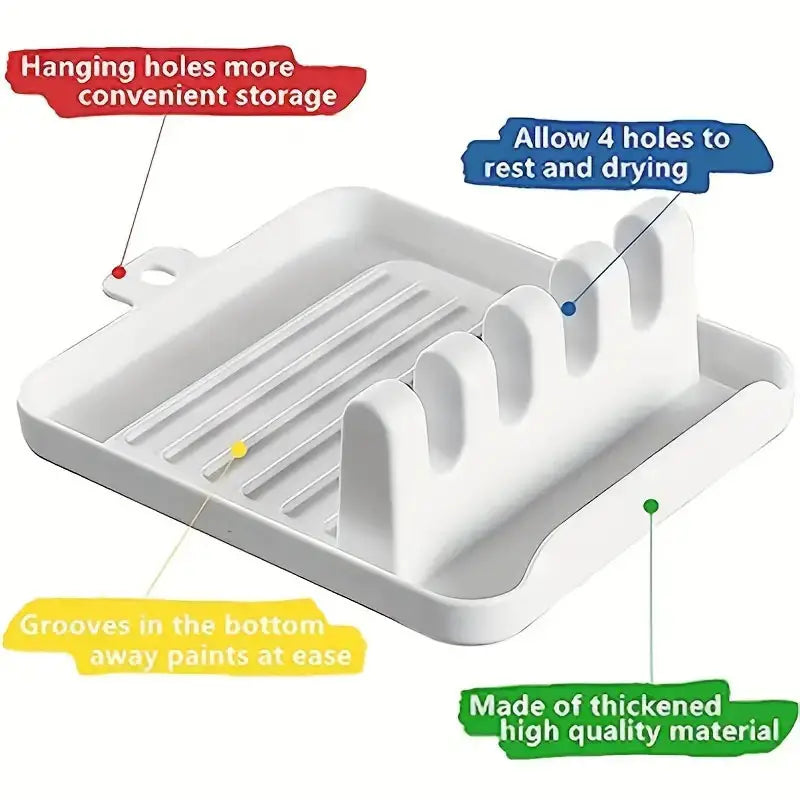 1pc Painting Brush Holder With 4 Slots, DIY Art Brush Rest Holder, Watercolor Paint Color Palette Green/ Grey