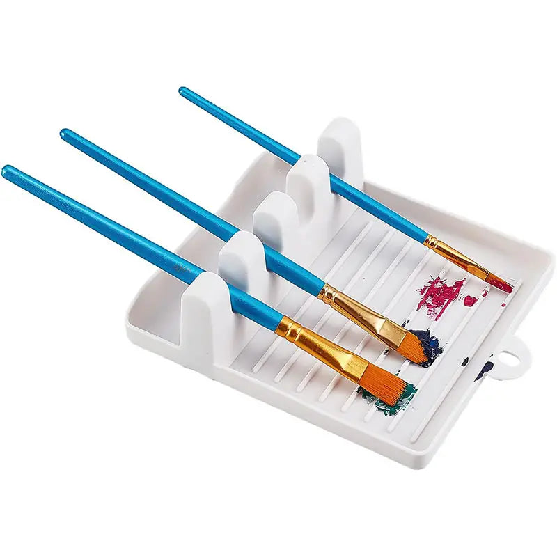 1pc Painting Brush Holder With 4 Slots, DIY Art Brush Rest Holder, Watercolor Paint Color Palette Green/ Grey