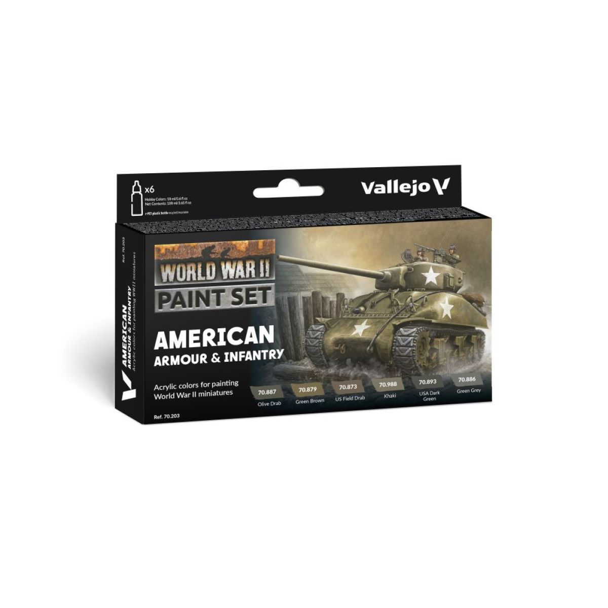 Vallejo - Model Colour - American Armour & Infantry WWII     [6 Colour Set]