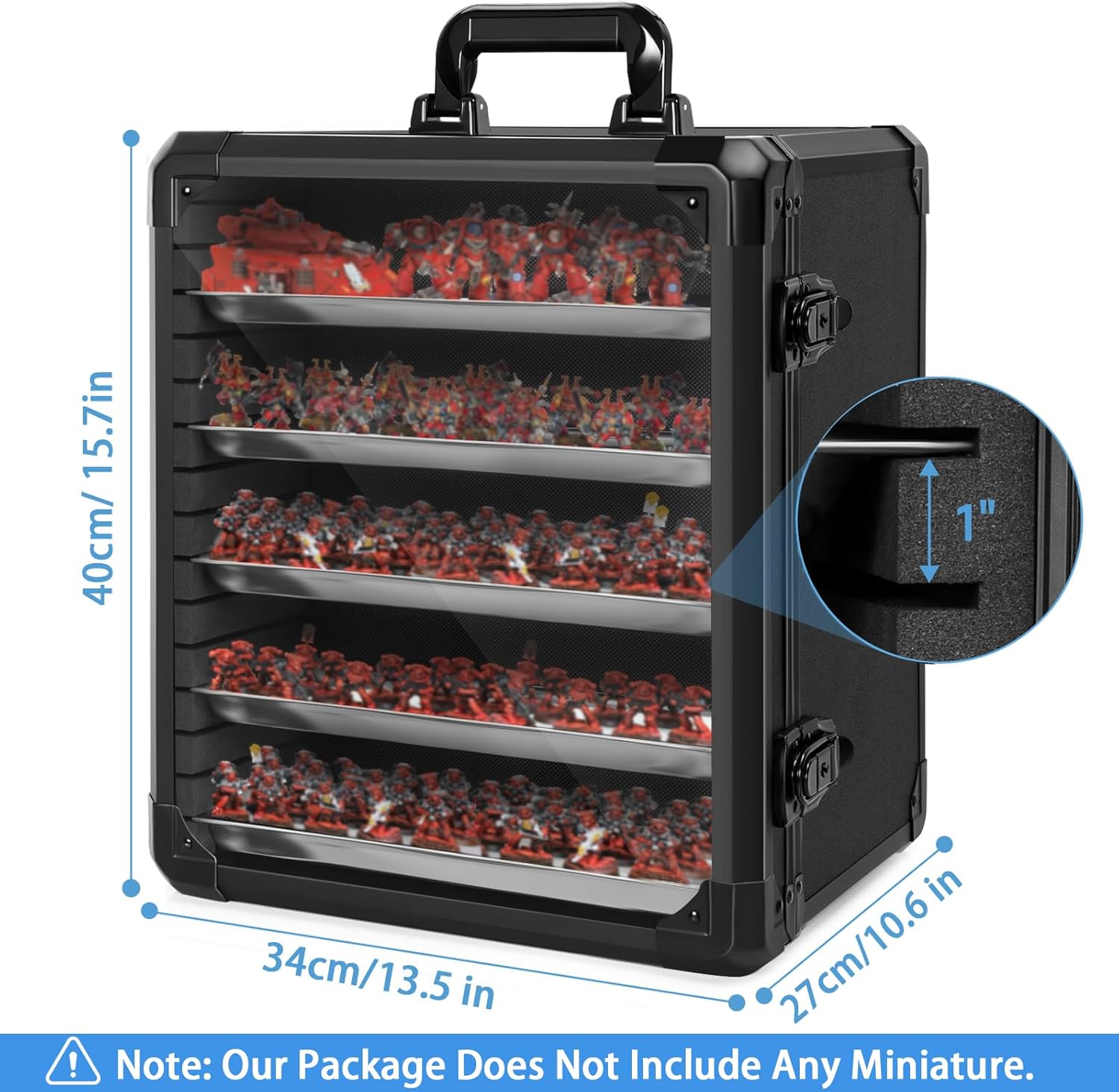 Miniatures Storage Case, Miniatures Carry Case with Aluminium Alloy Frame, miniatures Transport case with 6 Metal Trays, Lockable Box for Collectibles (Medium)