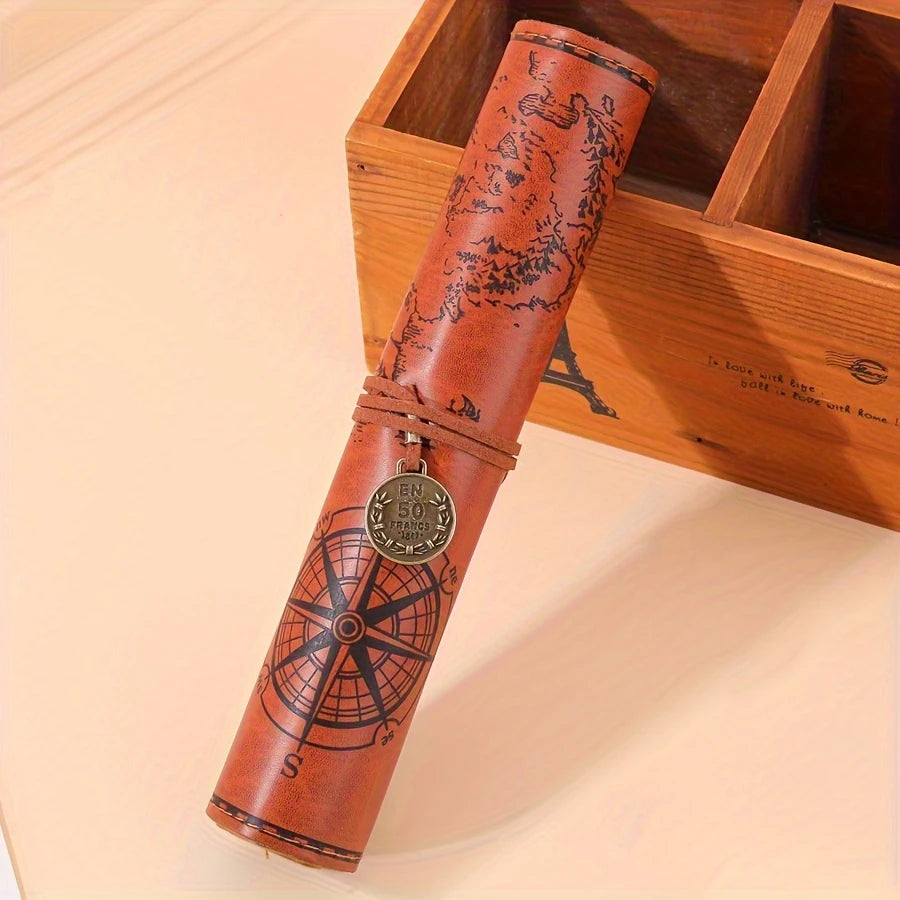 Vintage PU Leather Roll-up Treasure Map Design Organizer - Pack of 1