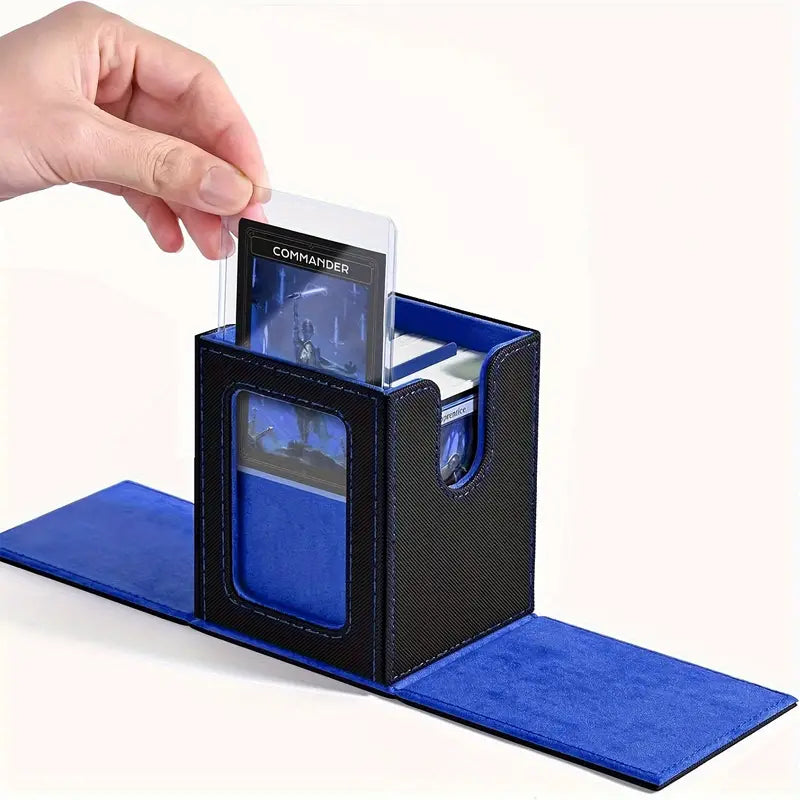 Premium Card Storage Box with Display Window - Holds 120+ Cards, Magnetic Closure, Faux Leather Case for Trading Cards