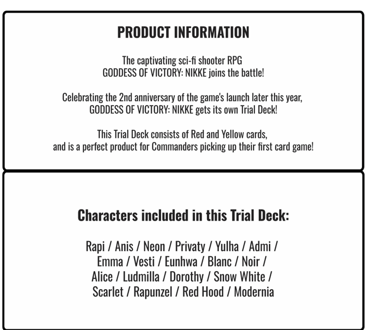[Weiss Schwarz] GODDESS OF VICTORY: NIKKE - Trial ﻿Deck