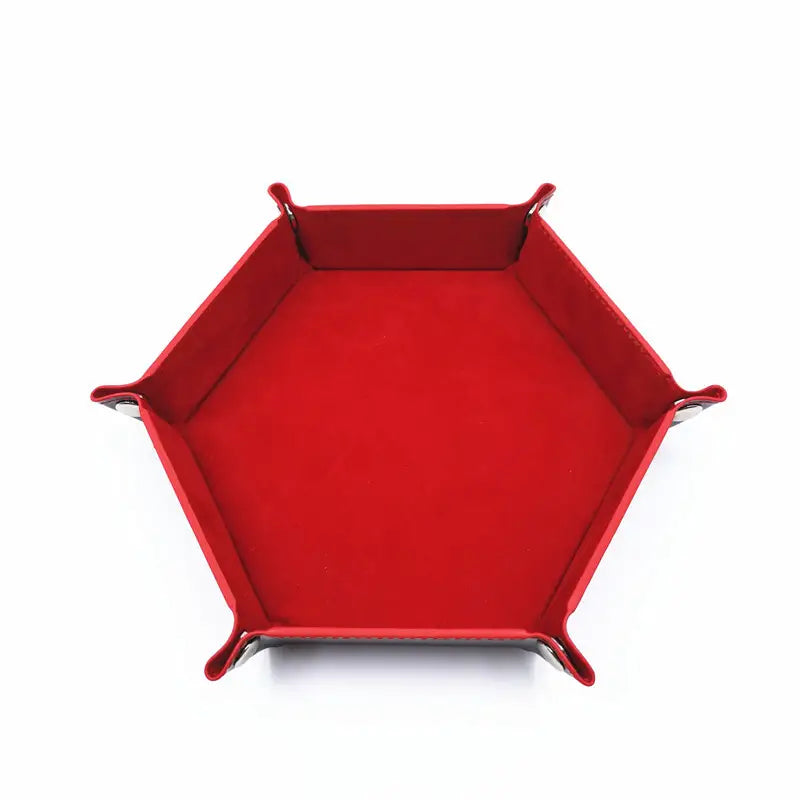 1pc/Dice Tray Hexagonal Dice Rolling Rack Folding PU Leather Dice Tray - red