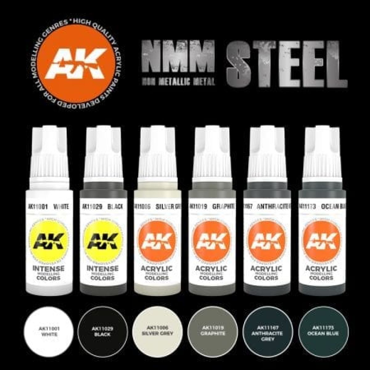 AK Interactive - 3 Gen Sets - Non Metallic Metal - Steel